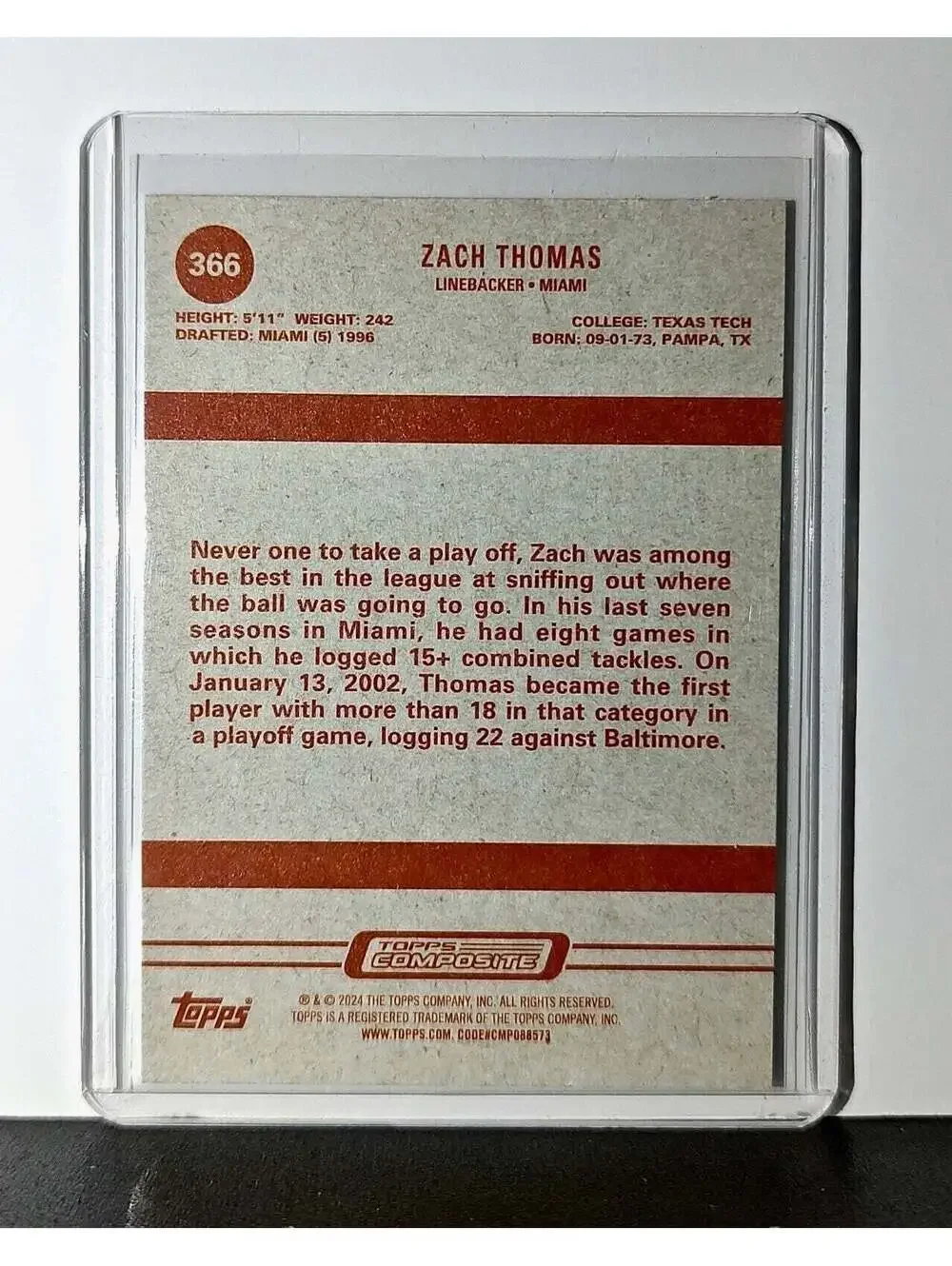 Zach Thomas 2023 Topps Heritage NFL #366 Card Miami Dolphins